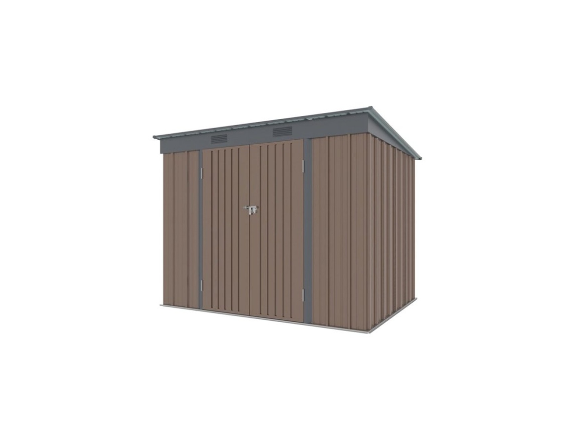 Zahradní domek kovový 2,4 x 1,8 m s pultovou střechou hnědý Riwall PRO RMSP 6x8 Brown
