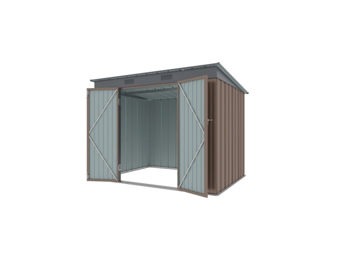 Zahradní domek kovový 2,4 x 1,8 m s pultovou střechou hnědý Riwall PRO RMSP 6x8 Brown