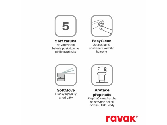Ravak LF 022.00CR Vanová nástěnná baterie bez sprchového setu, chrom