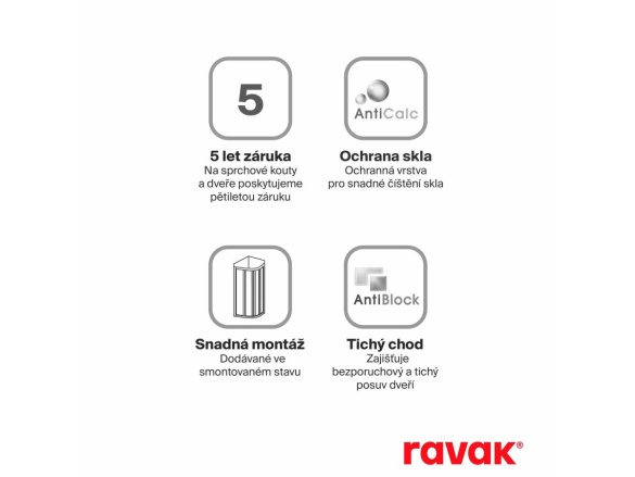 Ravak SRV2+SRV2 80x80 195, bílá+transparent